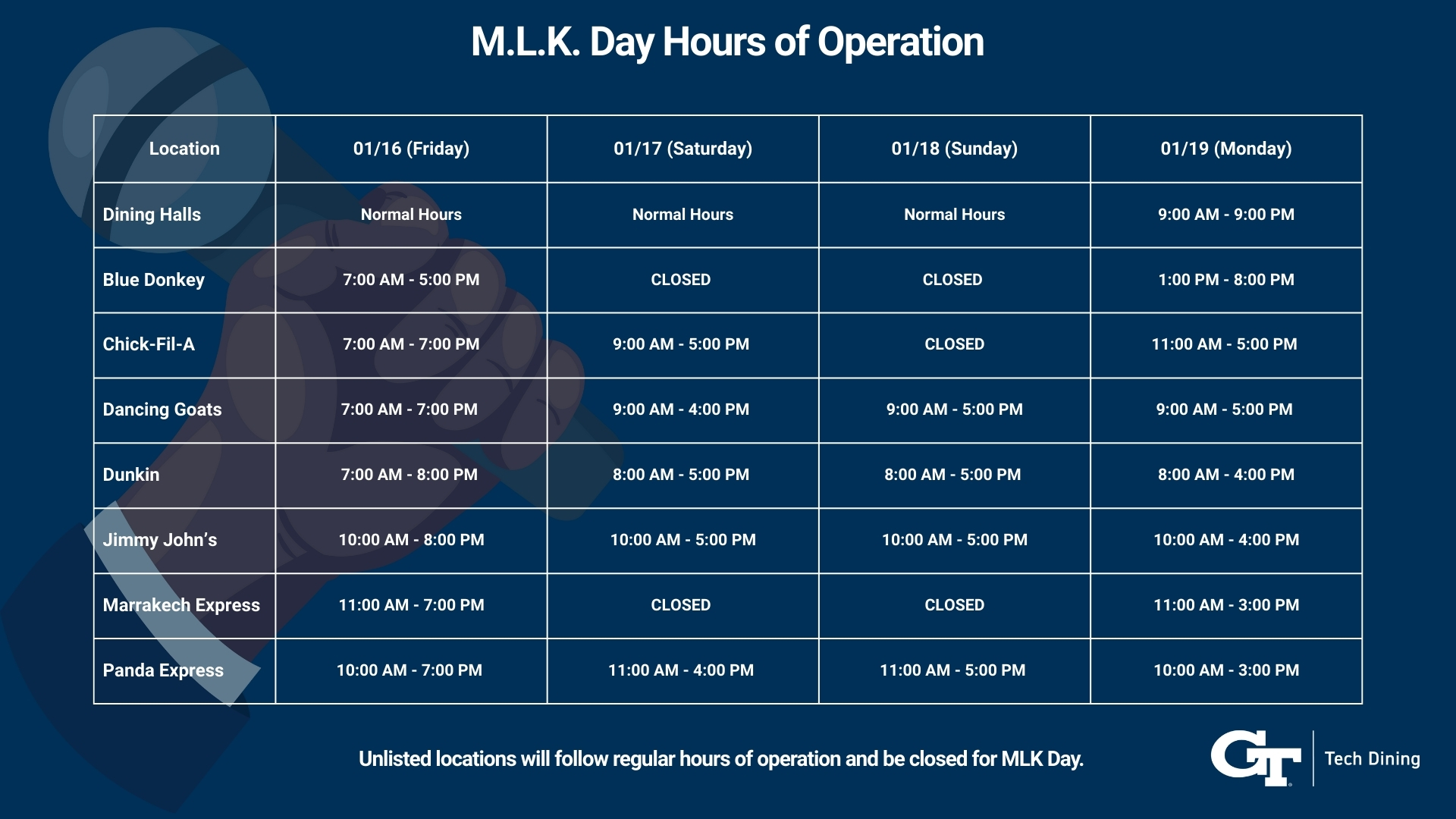 MLK DAY Hours 2026