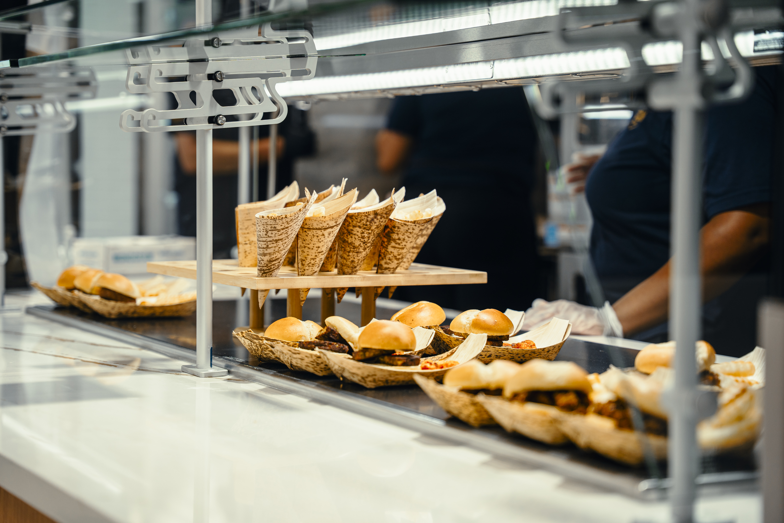 food on a serving line