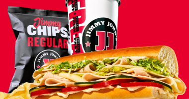 Jimmy Johns combo with sandwich, chips and drink 